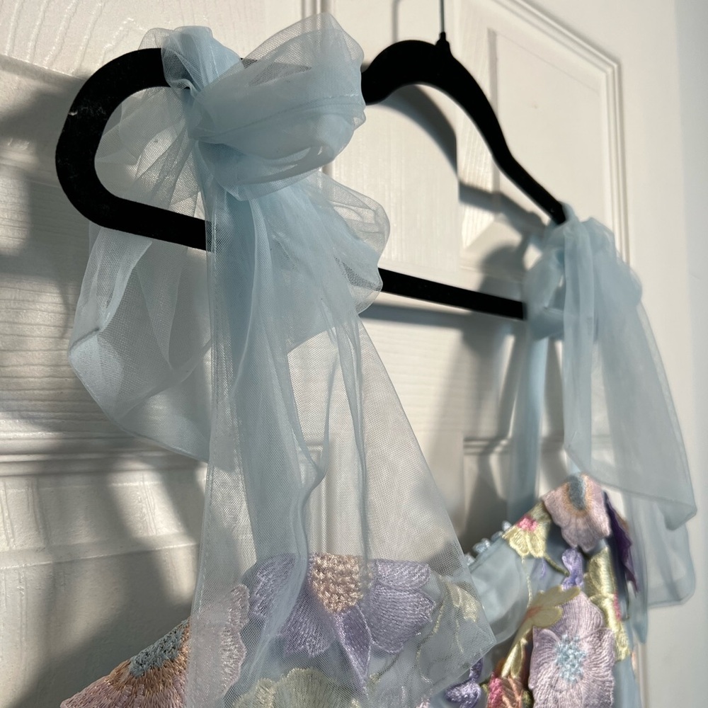 NWOT Lulu's Classic Romance 3D Floral Applique Tie-Strap Mini Dress - Picture 3 of 11